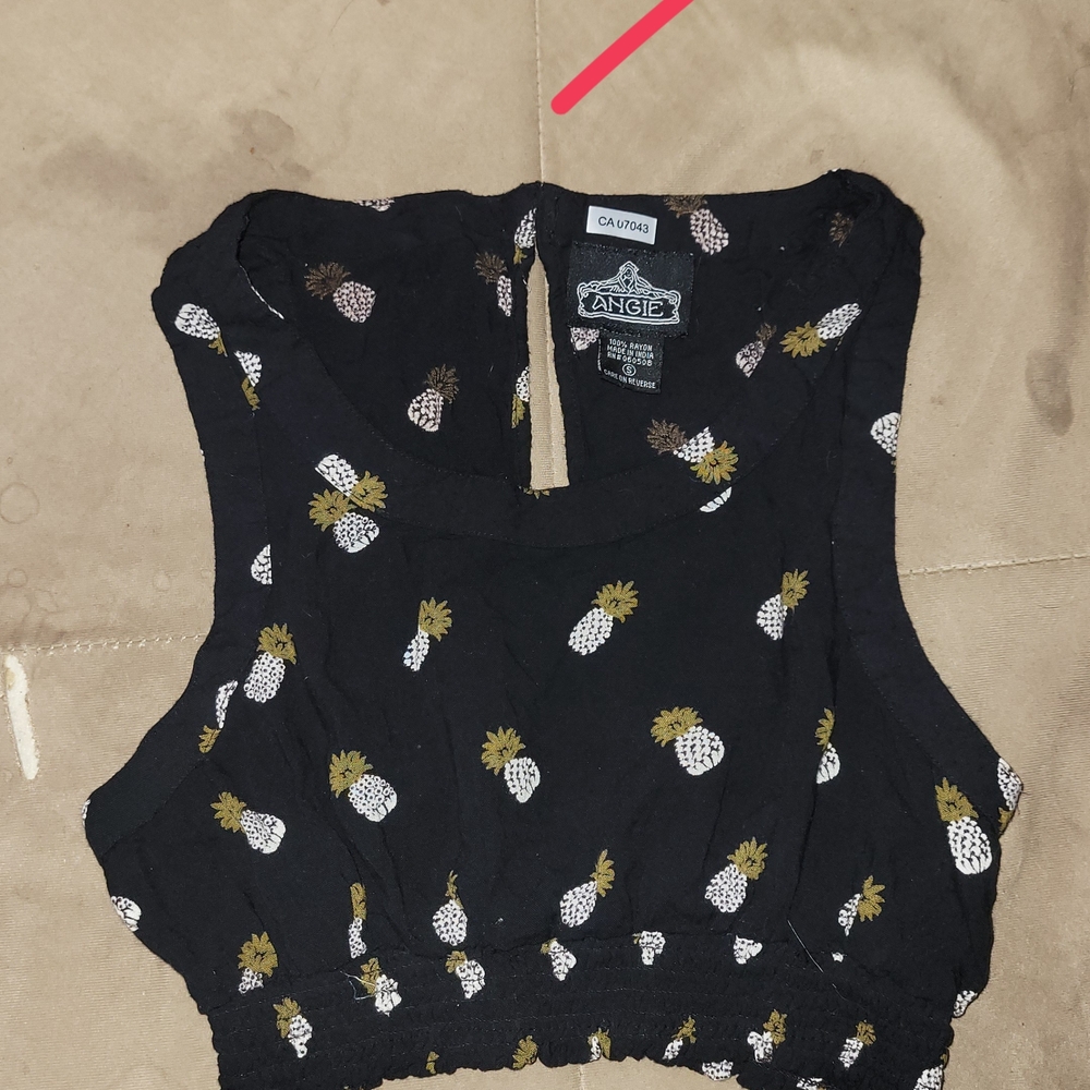 Angie Black Smocked Crop Tank Top